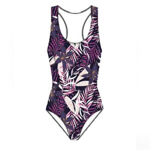 NWT Nicole Miller Racerback Swimsuit Raspberry Sorbet Tropical Print One Piece